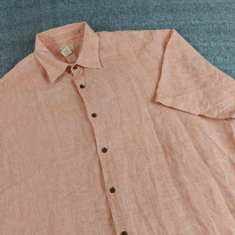 JOS.A. BANK 100% Linen Button Up Shirt Men's XL Peach Short Sleeve